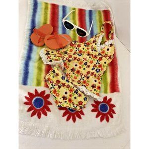 American Girl Julie's Swimsuit W/Towel Flip Flops
